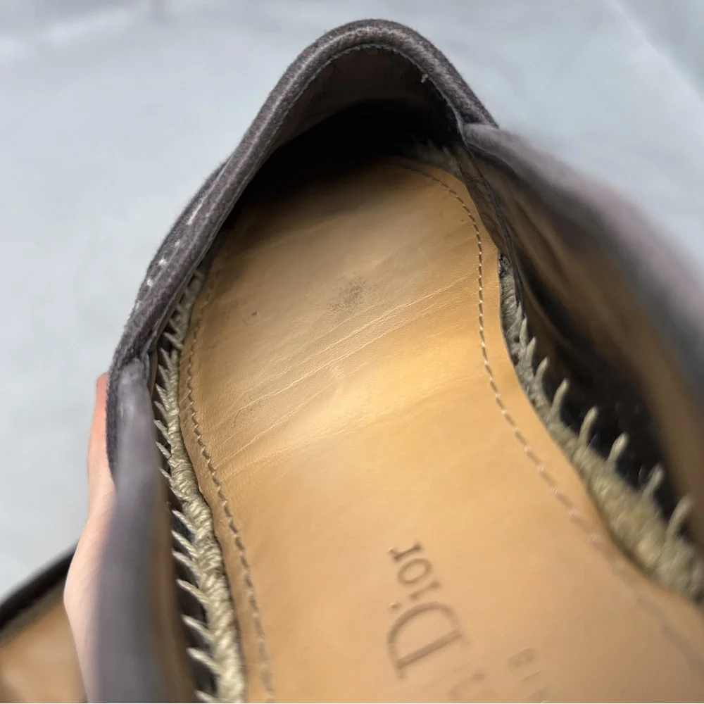 Christian Dior Granville Leopard Jacquard Logo Flat Espadrille Sandal Shoes 37.5